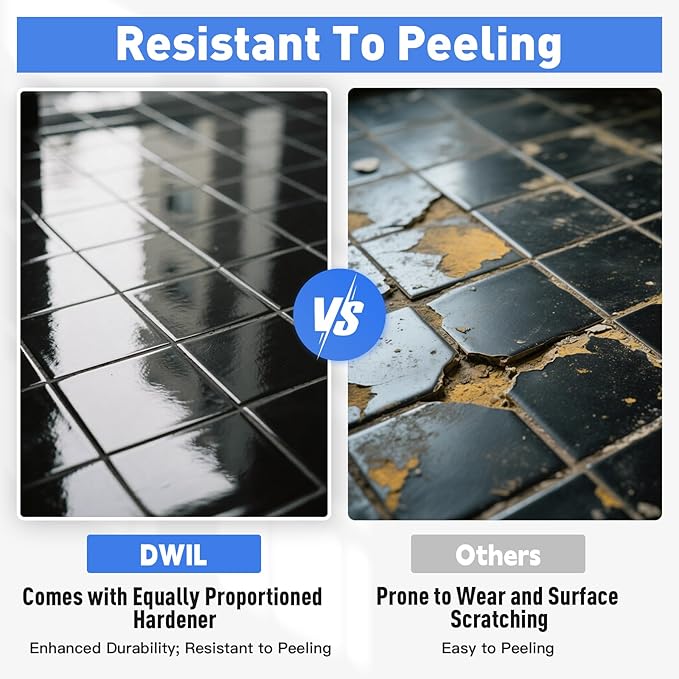 DWIL Tile Paint, Tub and Tile Refinishing Kit with Tools, Bathtub Paint Water Based &Low Odor, Easy to Use for Bathroom Kitchen, Semi-Gloss Black, 25-30sq.ft