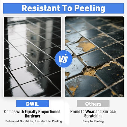 DWIL Tile Paint, Tub and Tile Refinishing Kit with Tools, Bathtub Paint Water Based &Low Odor, Easy to Use for Bathroom Kitchen, Semi-Gloss Black, 25-30sq.ft