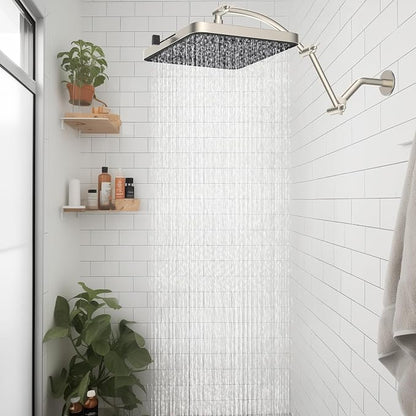Hibbent Rain Shower Head, 13'' High Pressure Rainfall 5 Spray Mode Showerhead with 16" Shower Head Extension Arm, Brass Adjustable Shower Arm Extender, Waterfall fixed Showerheads, Brushed Nickel