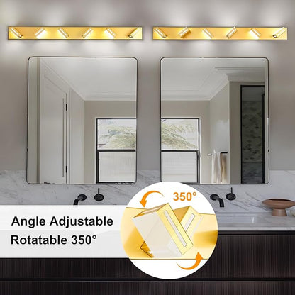 LED Modern Bathroom Light Fixtures, 6-Light 48-Inch Gold Vanity Lights for Bathroom Lighting Fixtures Over Mirror, 350° Rotatable Acrylic, 6000K Cool White Wall Lamp