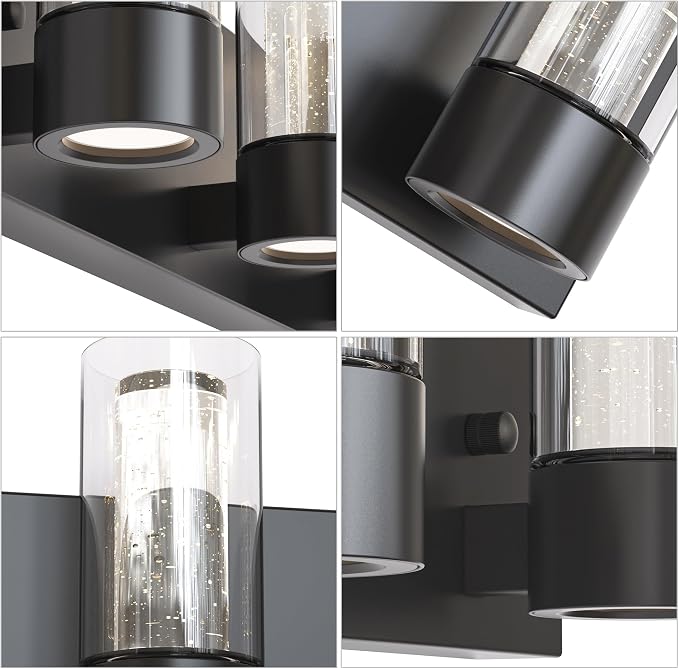 Alice Modern 4-Light Vanity Light Fixture, Integrated Led and Premium Bubble Glass, for Bathroom, Hallway, Entryway, Kitchen, Mirror, Laundry Room (Black)