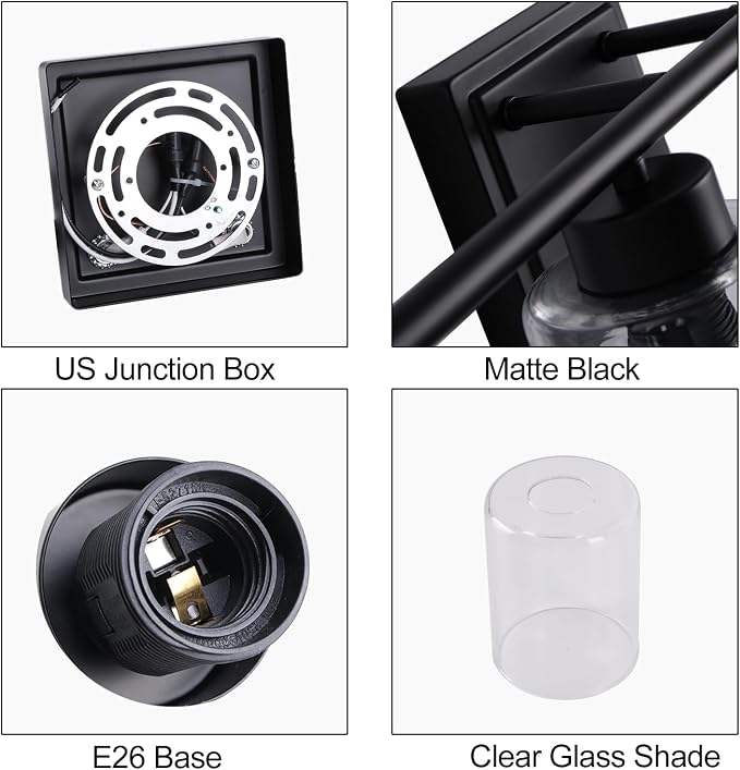 6 Light Bathroom Light Fixtures, 40 Inches Bathroom Lighting Fixtures Over Mirror, Black Vanity Light with Clear Glass Shades