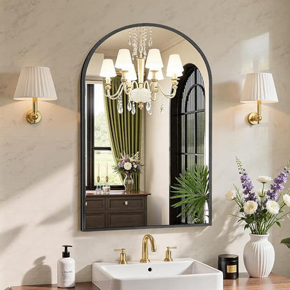 Sweetcrispy 20"x30" Arched Black Bathroom Mirrors for Wall | Bathroom Mirrors for over sink, Metal Framed with HD Shatter-Proof Glass for Entryway, Living Room, Bedroom