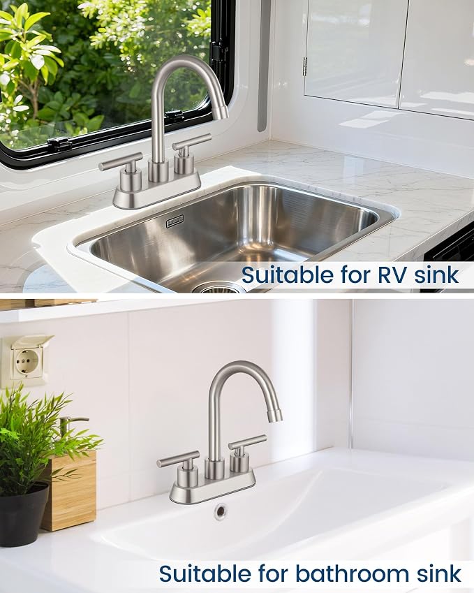 Airuida 4 Inch Centerset Brushed Nickel Bathroom Sink Faucet | 2 Handle,with Pop Up Drain,Sink Faucet Bathroom