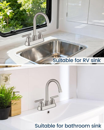 Airuida 4 Inch Centerset Brushed Nickel Bathroom Sink Faucet | 2 Handle,with Pop Up Drain,Sink Faucet Bathroom