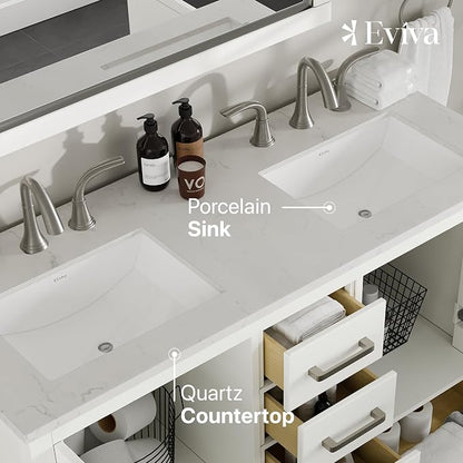 Aberdeen 48 in. White Double Sink Bath Vanity with Carrara Quartz Top and Undermount Porcelain Sinks