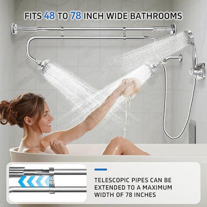 OURBAOFU Tandem Shower, Dual Shower Heads for Couples & Handheld head, Triple Shower Head System for Two People, High Pressure and Adjustable Double Shower Heads and Handheld Shower Head（Silver)