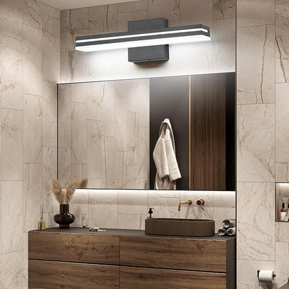 SineRise 16-Inch LED Modern Bathroom Vanity Light Bar, Matte Black Modern Acrylic Bathroom Wall Lighting Fixtures Over Mirror (Cool White 6000K)