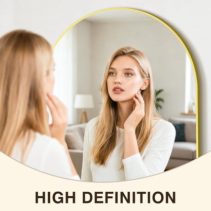 Arched Bathroom Vanity Mirror for Over Sink, 50”x30”, Gold | HD Tempered Glass, Anti-Rust Metal Frame, Hanging or Leaning, Wall Mirrors for Bathroom Sink, Bedroom, Living Room, Entryway