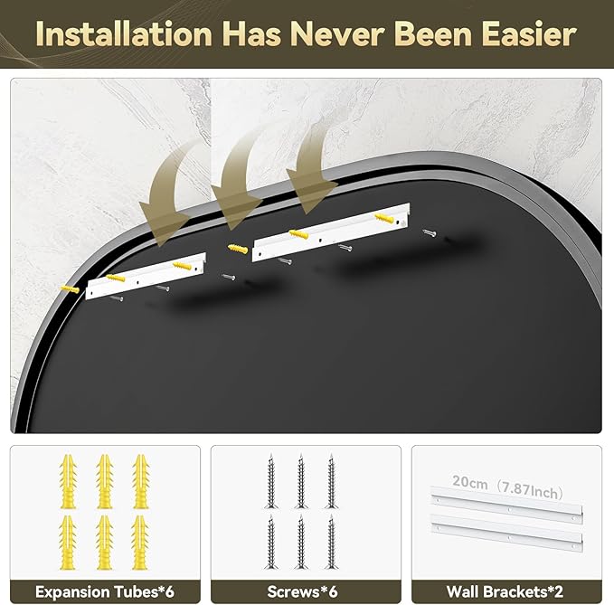 Brightify Black Oval Mirror for Wall 24x48 Inch, Metal Framed Bathroom Vanity Mirrors, Full Length Wall Mirror for Entryway Living Room Wall Decorative Hang Vertical and Horizontal