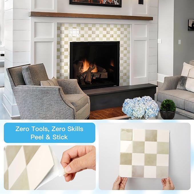 Art3d Grid Peel and Stick Backsplash, 10-Pack, 12 x 12 in, Beige and White | Enhanced Thickness, Strong Adhesion, Moisture Resistant, Long-Lasting, Minimalist Look, DIY Friendly, for Kitchen Countertops