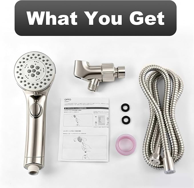 OFFO Shower Head with Handheld, 5 Mode Handheld Shower Head with On Off Switch for Water Saving, High Flow Powerful Boosting Showerheads with 60" Stainless Steel Hose & Holder, Brushed Nickel