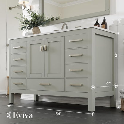 Eviva Aberdeen 54 in. Gray Single Sink Bath Vanity with Carrara Quartz Top and Undermount Porcelain Sink