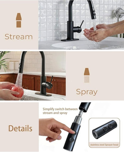 Bathroom Faucets with Pull Down Sprayer, Bar Sink Faucet Single Hole for Kitchen Campers with Pop-Up Drain Hose, Suitable for Farmhouse Vanity Lavatory