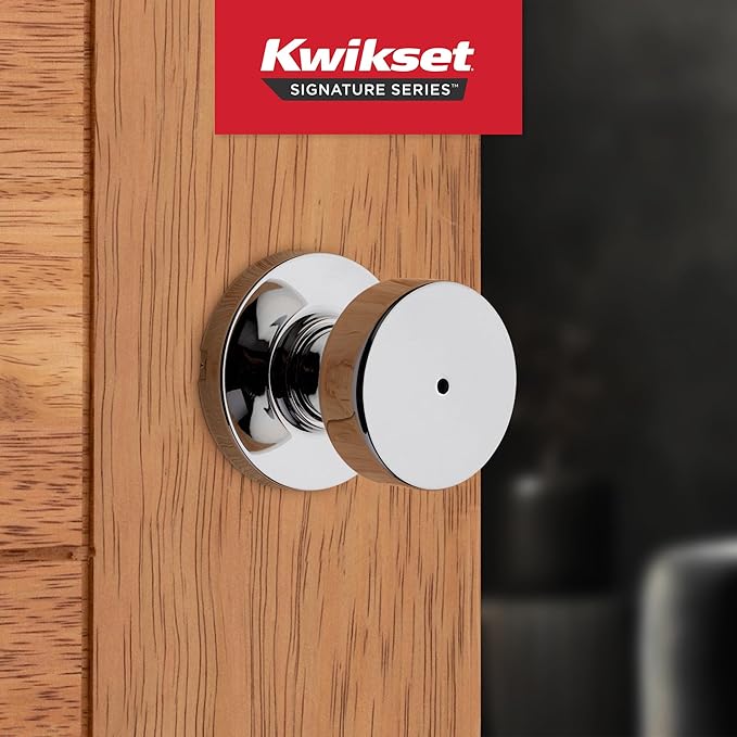 Kwikset Pismo Interior Privacy Door Knob with Lock, Door Handle for Bathroom and Bedroom, Polished Chrome Keyless Turn Lock Doorknob (Pack of 10)