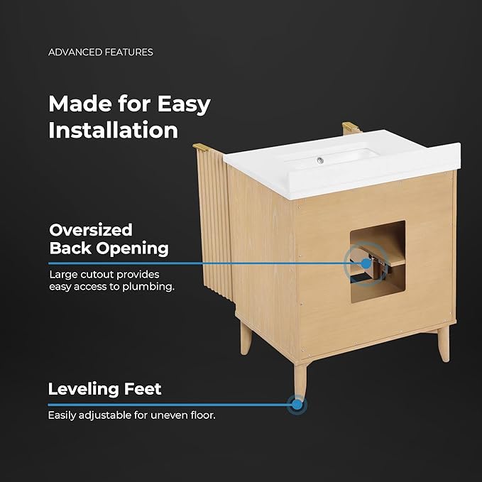 OVE Decors Indy 30 in. Undermount Single Sink Bathroom Vanity with White Engineered Marble Top, Rustic Ash