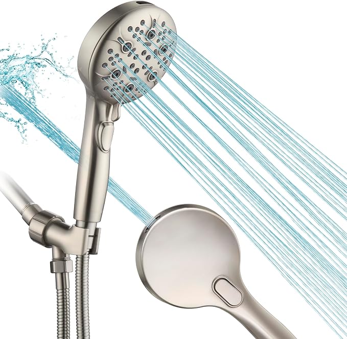 Shower Head with Handheld, 9-Setting High Pressure Shower head with handhelds, Built-in Handheld Power Spray, 79in Extra Long Stainless Steel Hose & Shower Head Holder (Brushed Nickel)