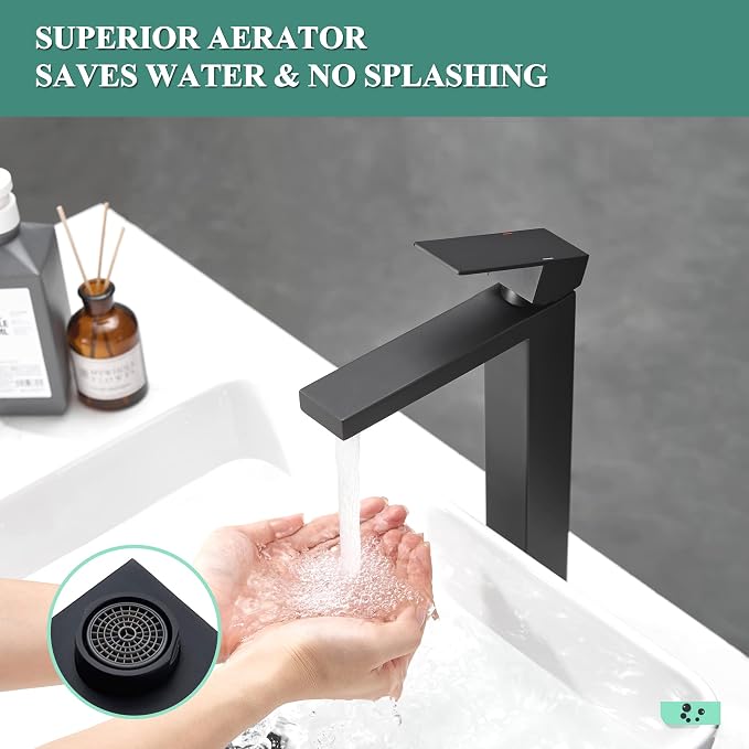 Tohlar Black Bathroom Faucet, Single Hole Sink Faucet with Pop Up Drain | Bathroom Sink Faucets for 1 Hole, Matte Black Single Handle Vanity Basin Faucet with Water Supply Lines, Stainless Steel