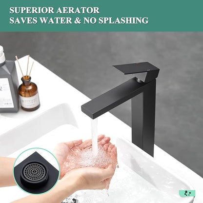 Tohlar Black Bathroom Faucet, Single Hole Sink Faucet with Pop Up Drain | Bathroom Sink Faucets for 1 Hole, Matte Black Single Handle Vanity Basin Faucet with Water Supply Lines, Stainless Steel