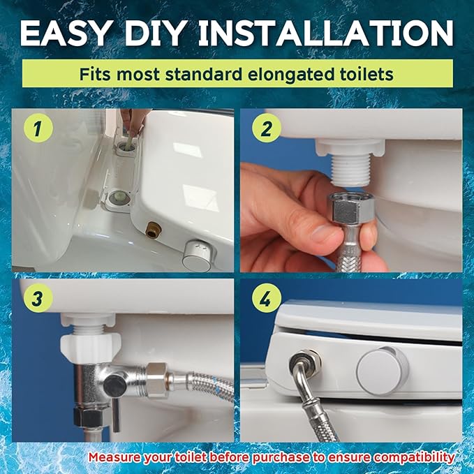 Elongated Bidet Toilet Seat with Soft-Close Lid, Self-Cleaning Dual Nozzles, Non-Electric Bidet Seat with Adjustable Water Pressure, White Toilet Seat for Elongated Toilets with Brass Inlet