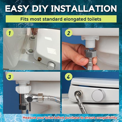 Elongated Bidet Toilet Seat with Soft-Close Lid, Self-Cleaning Dual Nozzles, Non-Electric Bidet Seat with Adjustable Water Pressure, White Toilet Seat for Elongated Toilets with Brass Inlet