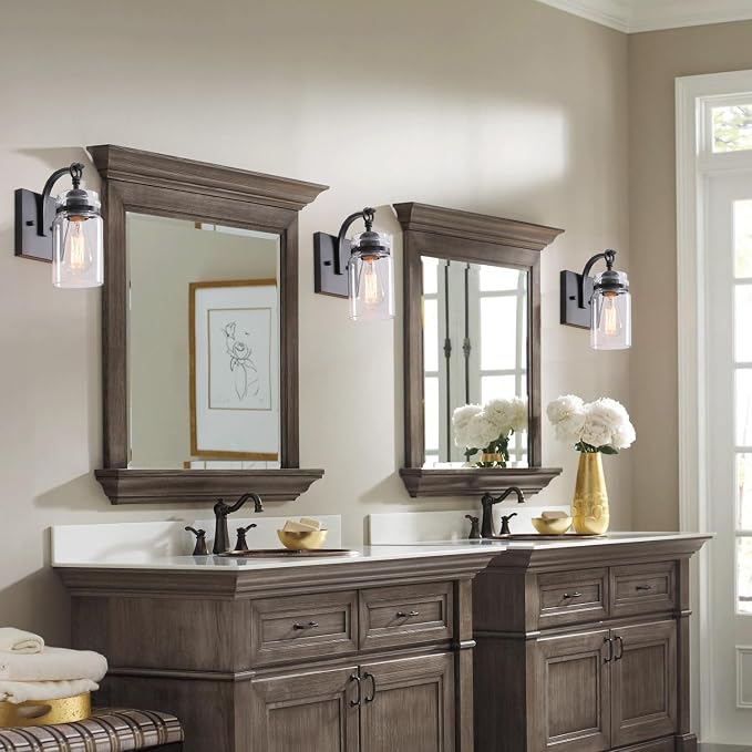 Black Wall Sconces Lighting Fixtures with Clear Glass Indoor 1-Light Bathroom Wall Sconce for Bathroom Hallway Stairwell