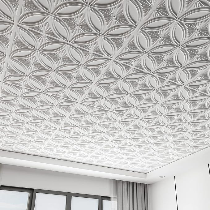 Art3d Decorative PVC Drop Ceiling Tile 2ft x 2ft in White,Glue up Ceiling Panel 24 x 24in.12pcs | Waterproof, Break-Proof, Wipeable Surface, Scratch Resistant, Compatible with Grid System, Ideal for Commercial Spaces