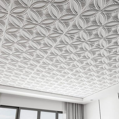 Art3d Decorative PVC Drop Ceiling Tile 2ft x 2ft in White,Glue up Ceiling Panel 24 x 24in.12pcs | Waterproof, Break-Proof, Wipeable Surface, Scratch Resistant, Compatible with Grid System, Ideal for Commercial Spaces