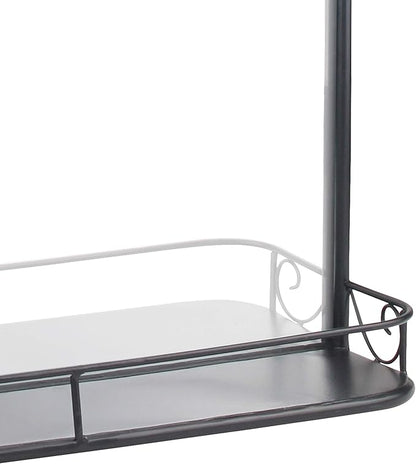 Stonebriar 21" x 16" Rectangle Black Metal Wall Mirror with Hanging Chain and Shelf, Decorative Industrial Decor for the Living Room, Bedroom, Bathroom, Hallway, and Entryway