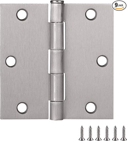 Design House 9-Pack Satin Nickel Interior Door Hinges - 3.5-inch x 3.5-inch – Square Corner Radius Steel Door Hinge – Fits Standard Doors – Design House 186007