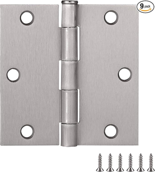 Design House 9-Pack Satin Nickel Interior Door Hinges - 3.5-inch x 3.5-inch – Square Corner Radius Steel Door Hinge – Fits Standard Doors – Design House 186007