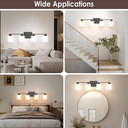 Quntis Black Bathroom Lighting Fixtures Over Mirror with 5 Color Modes, 4 Light Dimmable LED Bathroom Vanity Light, with Eye Care Milk White Frosted Glass, 28W Energy Saving, 27 Inch (Bulbs Included)