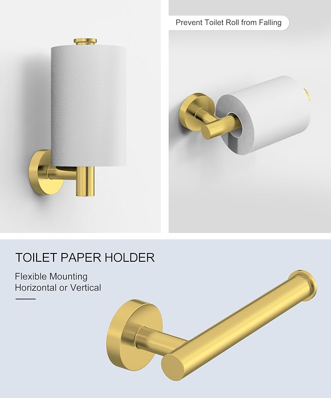 5 Pcs Brushed Gold Bathroom Accessories Hardware Set SUS304 Stainless Steel | 26 Inch Towel Rack and Toilet Paper Holder Set Bath Towel Bar Set Wall Mounted for Bathroom Kitchen by HOMEMYSTIQUE
