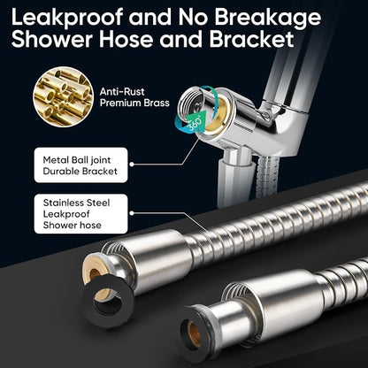 Cobbe 9 Spray Modes Handheld Shower Head, Water-Saving, Brushed Nickel | Power Rinse, 1-Click Pause & Flow Control, 6ft Stainless Steel Hose, Adjustable Brass Bracket