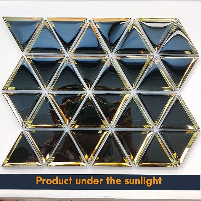 Beveled Mirror Glass Mosaic Tile, Glass Tile for Bathroom Kitchen Backsplash Shower Wall, Pack of 5 Sheets (Black and Gold, 3 Inch)