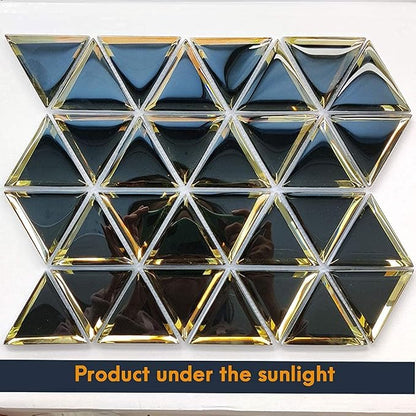 Beveled Mirror Glass Mosaic Tile, Glass Tile for Bathroom Kitchen Backsplash Shower Wall, Pack of 5 Sheets (Black and Gold, 3 Inch)