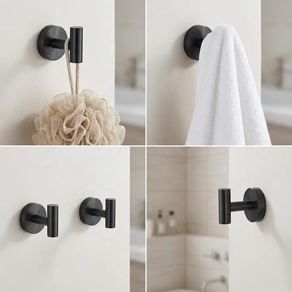 5-Piece Bathroom Hardware Set, Black SUS304 Stainless Steel Bathroom Accessories Kit, Includes 24" Towel Bar, Toilet Paper Holder, Towel Ring & 2 Robe Hooks, Wall Mounted, Rustproof Modern Design