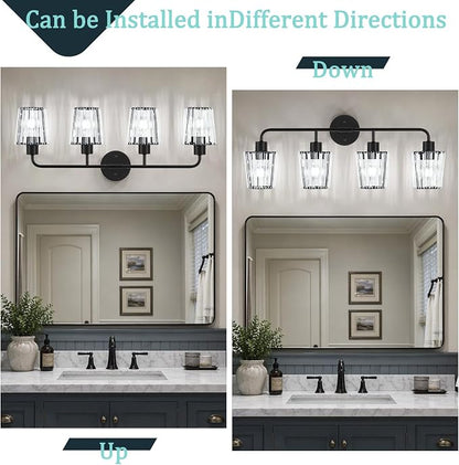 Black Vanity Lights, 4-Light Crystal Bathroom Light Fixtures | Modern Bathroom Vanity Light E26 Wall Light over Mirror (Exclude Bulb)