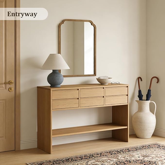 28" x 40" Wood Bathroom Mirror for Wall Mounted, Rustic Rounded Corner Vanity Mirror for Entryway, Living Room or Bedroom Home Decorative [28" x 40" Natural Color]