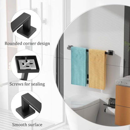 Alise Towel Bar Towel Racks for Bathroom Wall Mount 24 Inch,Matte Black | SUS304 Stainless Steel Bathroom Towel Holder, Full Square Towel Rod Towel Hanger for Bathroom Lavatory Kitchen