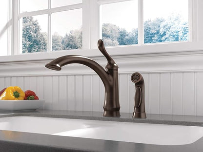 Delta Faucet Linden Single-Handle Kitchen Faucet with Side Sprayer, Oil Rubbed Bronze Kitchen Sink Faucet, Kitchen Faucet with Sprayer, Venetian Bronze 4453-RB-DST