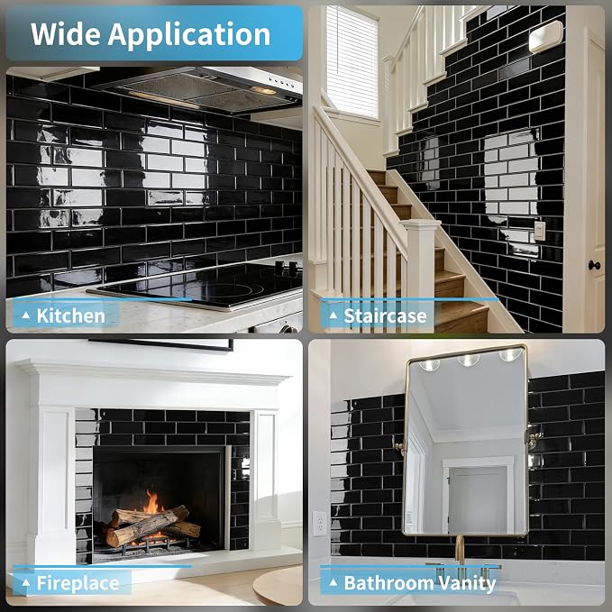 Art3d Subway Design Wall Tile, Peel and Stick Backsplash, 10-Pack, Black | 12 x 12 Inch, Water Resistant, Durable, Easy to Installation, Coastal Style, for Modern Home Decor, Kitchen, Home Improvement
