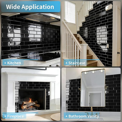 Art3d Subway Design Wall Tile, Peel and Stick Backsplash, 10-Pack, Black | 12 x 12 Inch, Water Resistant, Durable, Easy to Installation, Coastal Style, for Modern Home Decor, Kitchen, Home Improvement