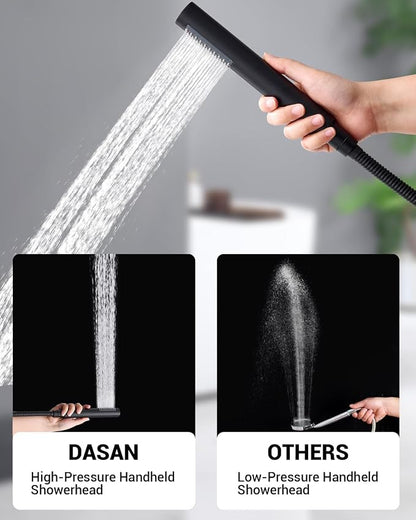 Dasan Rainfall Full Body Shower Faucet System with 12'' Round Shower & 6'' Shower Head,Matte Black Dual Shower Head Faucets Set with Handheld & Valve, Double Shower Head System for Couples/ 2-Person