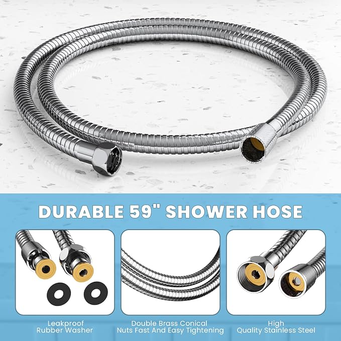 High Pressure Shower Heads, 7.2Inch 2 in 1 Rainfall Shower head & Handheld Showers with Magnetic Docking System, Ten-Function Handheld Shower Head with 59" Rotatable Stainless Steel Hose (Chrome)