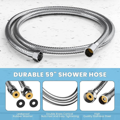 High Pressure Shower Heads, 7.2Inch 2 in 1 Rainfall Shower head & Handheld Showers with Magnetic Docking System, Ten-Function Handheld Shower Head with 59" Rotatable Stainless Steel Hose (Chrome)
