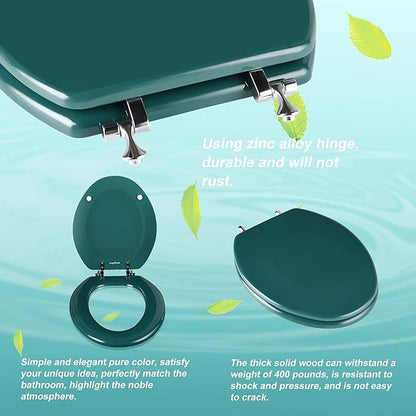 Dark Green Elongated Toilet Seat Natural Wood Toilet Seat with Zinc Alloy Hinges, Easy to Install also Easy to Clean, Scratch Resistant Toilet Seat by Angol Shiold (Elongated, Dark Green)