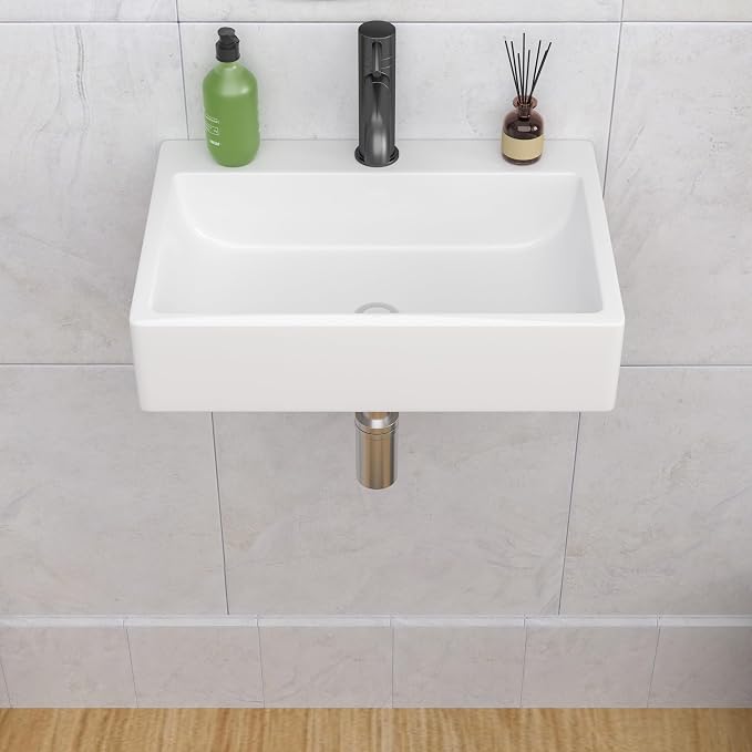 Wall Mount Bathroom Sink 20"x14" Floating Vessel Sink | Rectangle Bathroom Sink Vessel Sink For Bathroom Ceramic White Wall Mount Sink for Rvs, Restroom, Toilet