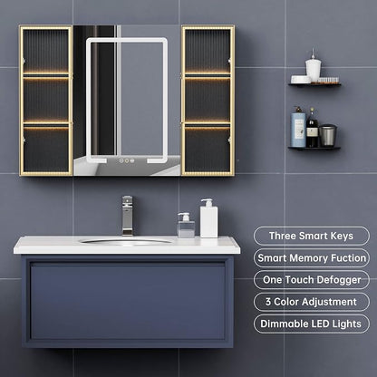 Upgrade Medicine Cabinets for Bathroom with Mirror and Storage Cabinets, 39.37”W x 27.56”H Surface Wall Mounted LED Medicine Cabinet with Lights, Defogger, Dimmer, Memory Fuction