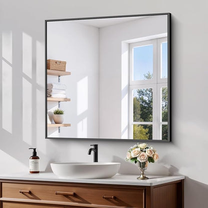 Koonmi Black Bathroom Mirror for Over Sink,Metal Framed 30"x30" Wall Mirror